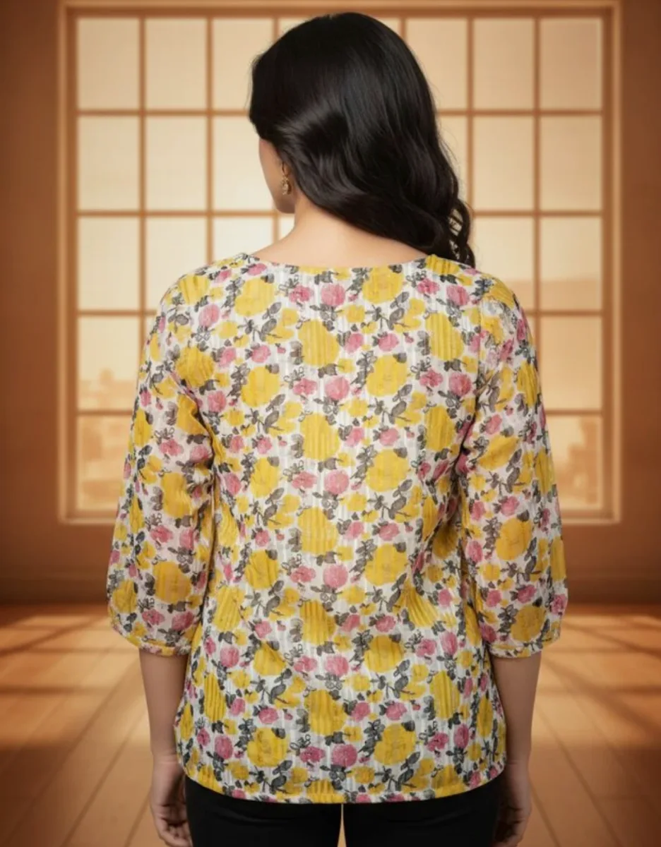 Yellow Floral-Printed Top for Women