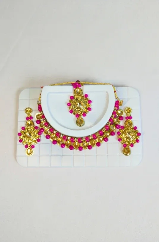 Ladies Mehroon & Golden Necklace Set for Women – Handmade Wedding & Party Wear Jewellery