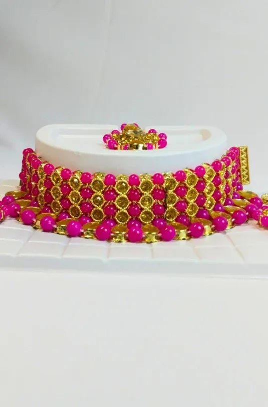 Ladies Mehroon & Golden Necklace Set for Women – Handmade Wedding & Party Wear Jewellery