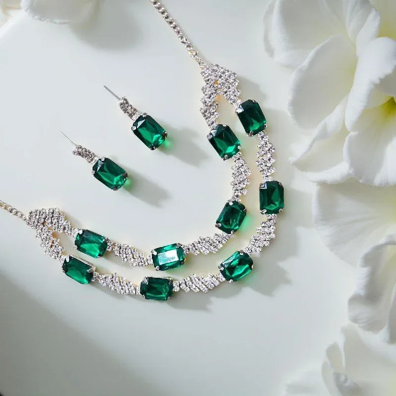 Glamorous V-Neckline Jewellery Set with Dangle Earrings for Women – Party & Wedding Wear
