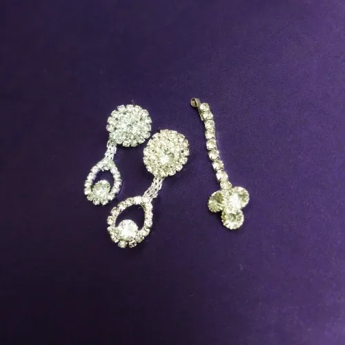Silver-Plated American Diamond Necklace Set with Earrings & Matching Pendant for Women