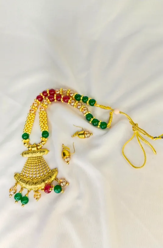 Traditional Gold-Plated Multicolor Beaded Bridal Necklace Set