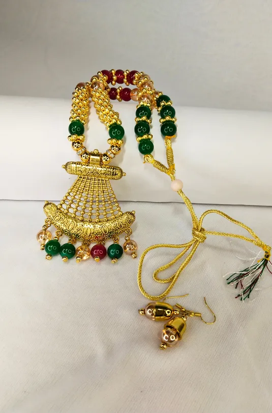 Traditional Gold-Plated Multicolor Beaded Bridal Necklace Set