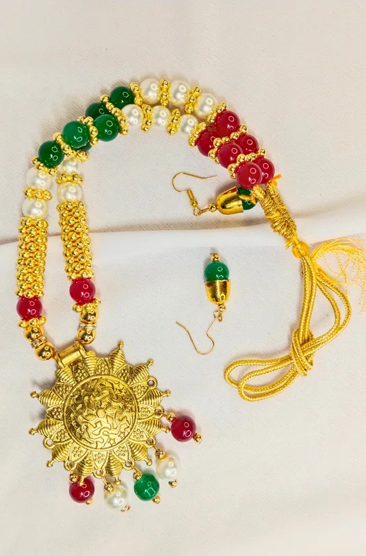 Designer Gold-Plated Temple Style Beaded Necklace