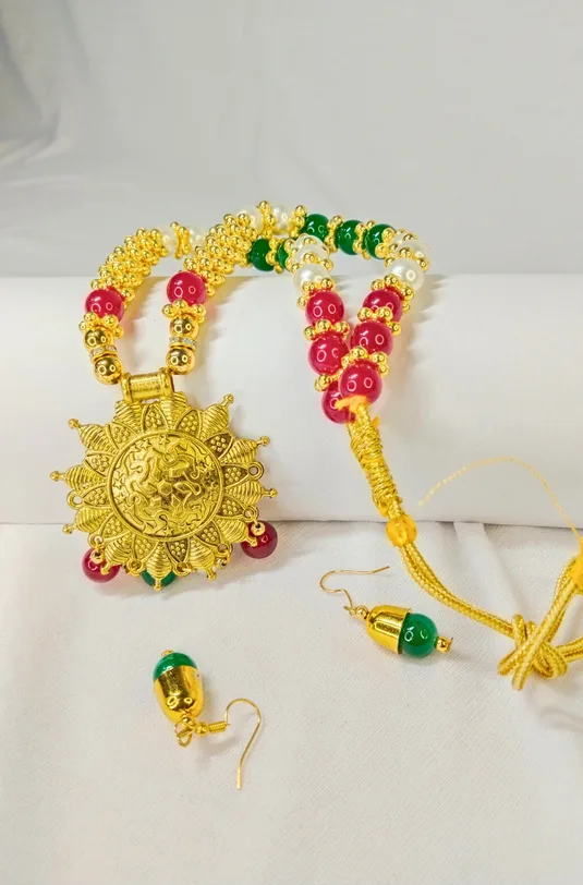 Designer Gold-Plated Temple Style Beaded Necklace