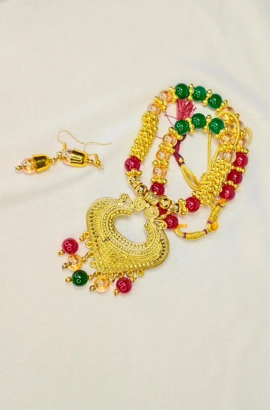 Maroon Green Pearl Beaded Traditional Jewellery Set