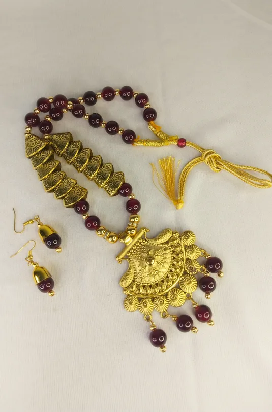 Ethnic Gold-Tone Statement Necklace with Dori