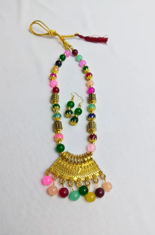 Gold-Plated Floral Beaded Necklace Set for Women