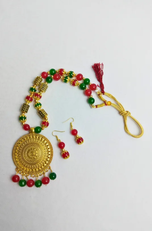 Designer Ethnic Green Beaded Necklace with Earrings