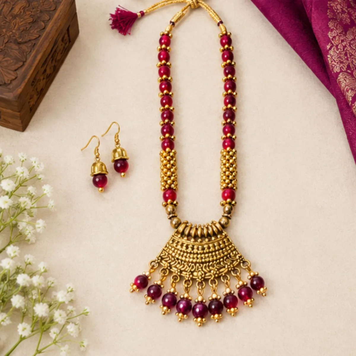 Traditional Designer Beaded Haar Necklace Set